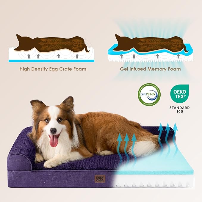 EHEYCIGA Memory Foam Dog Bed Medium Sized Dogs, Waterproof Dog Bed Orthopedic with Washable Removable Cover, Non-Slip Pet Bed Couch for Crate, 30x20x6 Inches, Purple