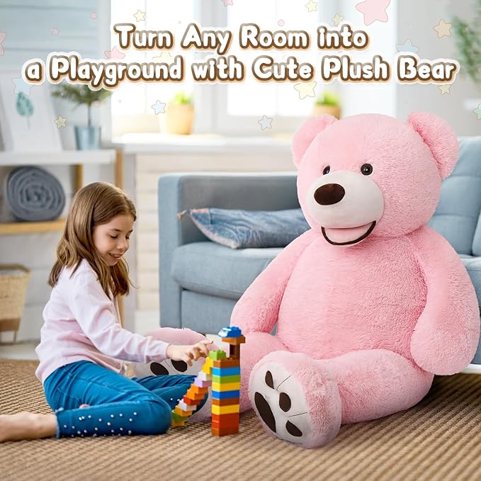 MorisMos Smile Giant Teddy Bear, 51inch Large Stuffed Bears with Big Footprints, Big Stuffed Animals Cuddly Plush Gifts for Girlfriends, Boyfriend, Pink