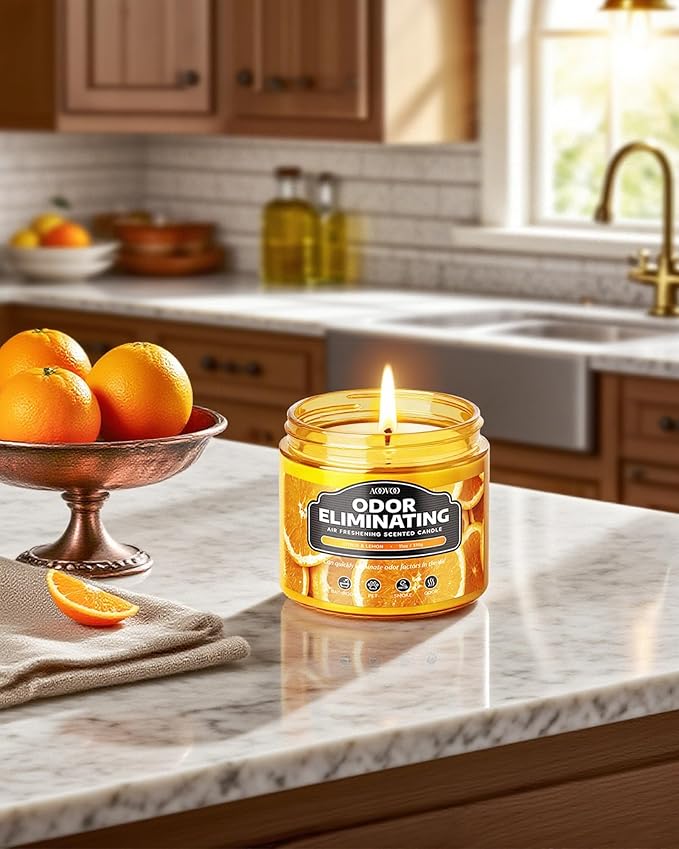 AOOVOO Citrus Lemon 11 oz Large Odor Eliminating Candle - Eliminates 95% of Pet, Smoke, Food, and Other Smells Quickly, Long Lasting Highly Fragranced Air Freshing Soy Candle