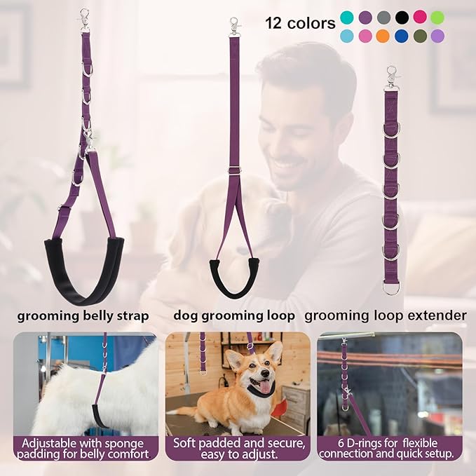 Dog Grooming Loops Supplies Pet Dog Grooming Belly Straps Belly Band Black Solf Comfrotable & Adjustable Grooming Tools for Grooming Tables Arms Ideal for Groomers(Army Green)