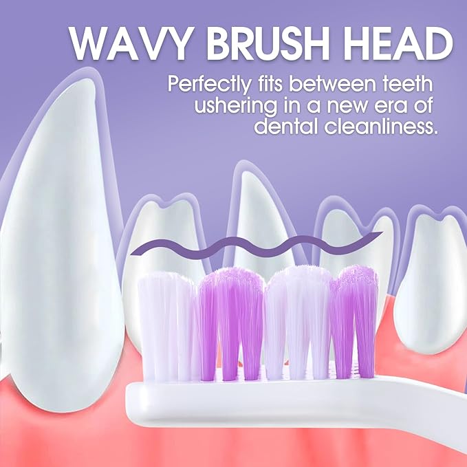 Dog Toothbrush – Newly Upgraded Dual-Head Design with 60° Wavy Bristles–Gently Surrounds Teeth for Deep Cleaning and Plaque Removal – Non-Slip Handle, Ideal for Daily Pet Dental Care (Purple, 1-Pack)