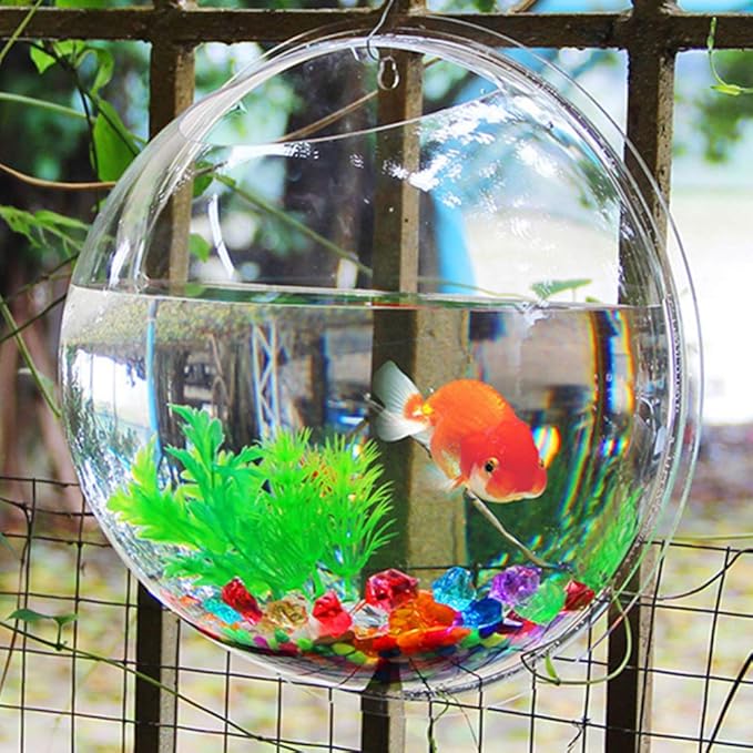 Wall Mounted Acrylic Fish Bowl, Hanging Flower Pot Vase Decoration, Clear Fish Tank Bubble Aquarium Plant Wall Decor, 7 inch