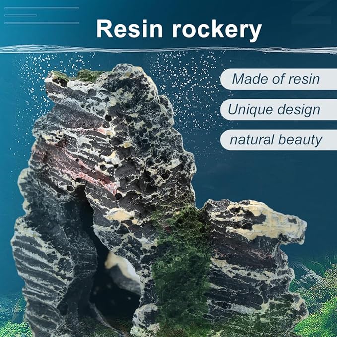 13-Piece Fish Tank Decor Kit: 12 Artificial Plants & Resin Mountain for Lifelike Freshwater/Saltwater Tanks – Hiding Holes, Low-Maintenance, Safe & Fade-Resistant