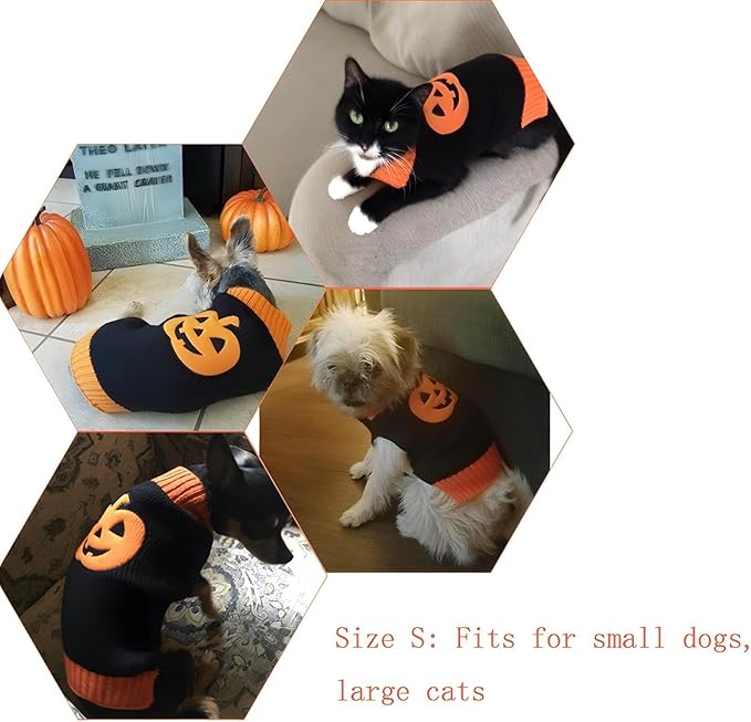 NACOCO Dog Sweater Pumpkin Pet Sweaters Halloween Holiday Party for Cat and Puppy (S)