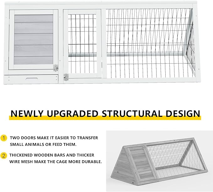 Small Animal Cages Indoor Outdoor Wooden Pet House Large A-Frame Guinea Pig House Poultry Hutch with 3 Doors for Chicken Duck Bunny Hedgehog Gerbil (Grey)