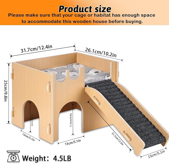 Large Guinea Pig Hideout Castle, Guinea Pig House with Ramp and Mat, Toys for Cage, Small Animal House hub Bed for Chinchilla Ferrets Hamster Hedgehog Rabbit Bunny