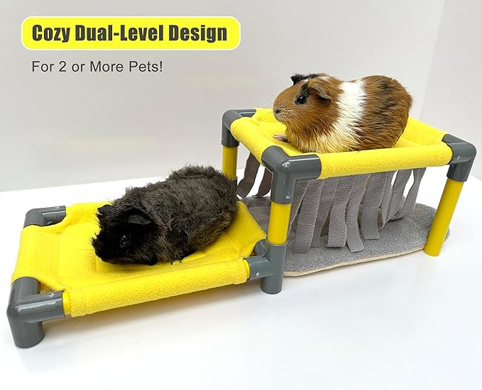 Guinea Pigs Bunk Bed,Hammock Loft Cot with Fleece Forest Hideout and Plush Mat for Small Animals - Rabbits,Chinchillas, Ferrets (Large)