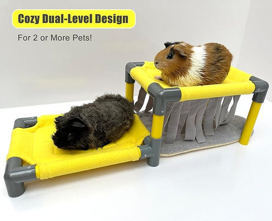 Guinea Pigs Bunk Bed,Hammock Loft Cot with Fleece Forest Hideout and Plush Mat for Small Animals - Rabbits,Chinchillas, Ferrets (Large)
