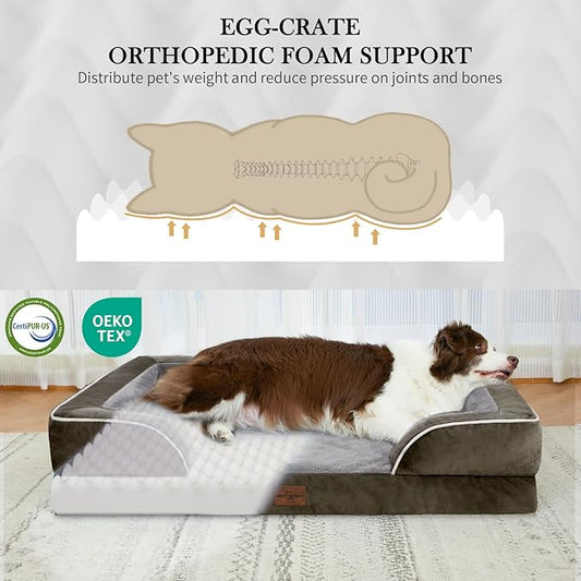 Comfort Expression Jumbo Breed Dog Bed, Large Dog Bed for Extra Large Dogs, Waterproof Orthopedic Dogs Beds, PV Washable Sofa Beds with Removable Cover & Non-Slip Bottom(Jumbo,Dark Green)