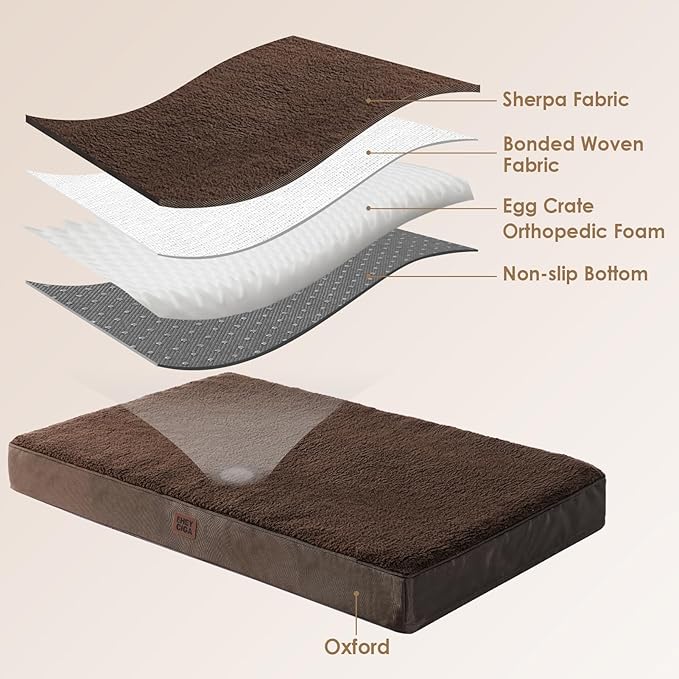 EHEYCIGA Orthopedic XXL Dog Beds for Jumbo Dogs with Removable Washable Cover for Crate, Brown, 47x29