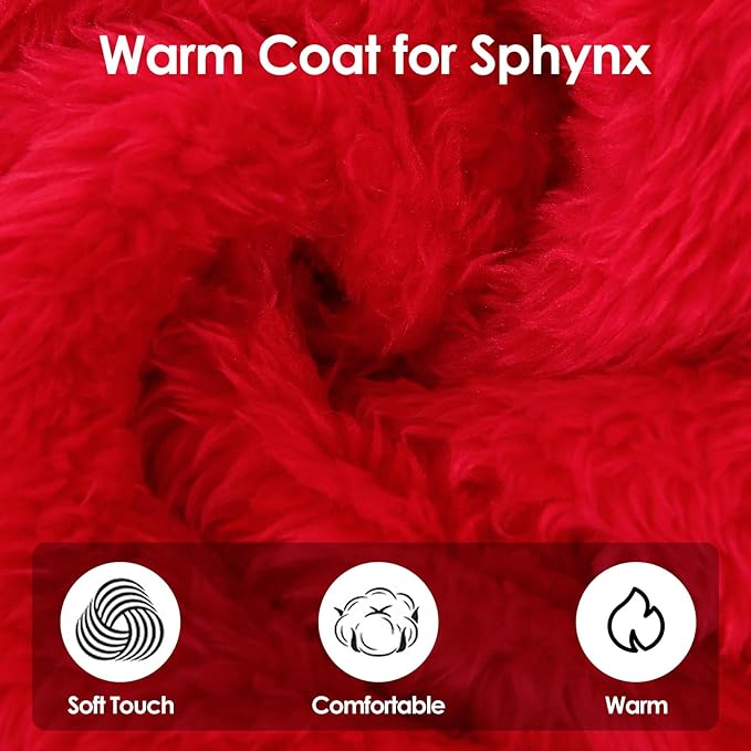 SUNFURA Sphynx Hairless Cat Sweater, Full Body Warm Fleece Sweaters with Sleeves for Cats, Soft Turtleneck Cat Clothes, Cozy Pullover Pajamas for Hairless Cats Devon, Donskoy & Small Dogs, Red XL