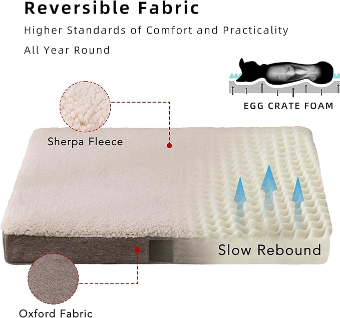 DaysU Dog Bed for Medium Dogs, Orthopedic Dog Beds with Removable Washable Cover, Medium Egg Crate Foam Pet Bed Mat, Brown, Suitable for Dogs Up to 35 Ibs, 35x22x3in