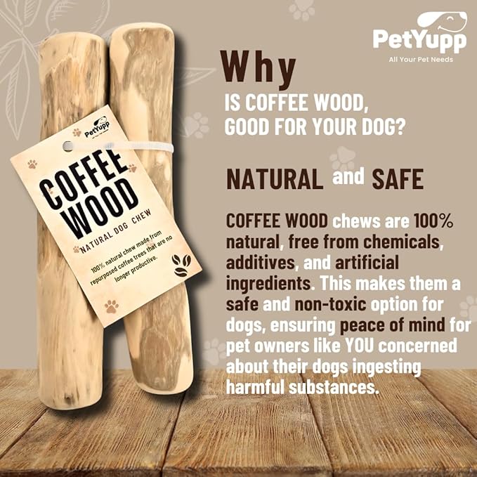 Natural Coffee Wood Dog Chew Small, 2 Count - Promotes Dental Health, Reduces Tartar & Chewing Exercise for Aggressive Chewers, Small, Medium & Large Dogs - Safe Chew Toy for Puppy