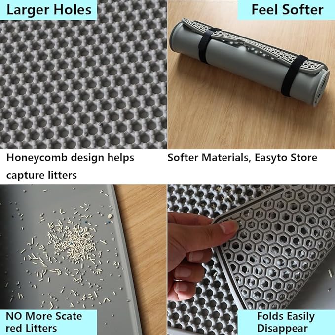 Cat Litter Mat Double Layer, Kitty Litter Box Mat Small Waterproof Urine Proof Trapping, Easy Clean, Silicone Cat Supplies & Accessories for Indoor Pets (Black, 19.68x14.96x0.39 in)