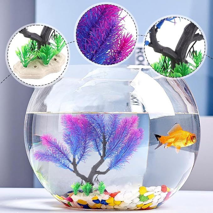 13-Piece Fish Tank Decor Kit: 12 Artificial Plants & Resin Mountain for Lifelike Freshwater/Saltwater Tanks – Hiding Holes, Low-Maintenance, Safe & Fade-Resistant