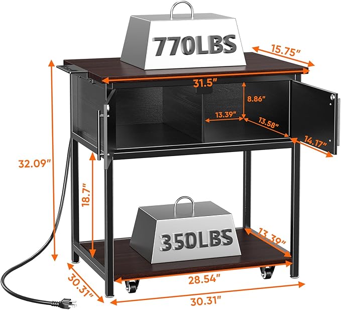 20-29 Gallon Fish Tank Stand with Power Outlet and Storage Cabinet,Aquarium Stand with Slide-Out Fish Tank Shelf,Heavy Duty Metal Frame and Waterproof Wood,31.5" L x 15.7" W 770LBS Capacity