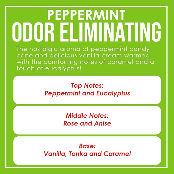 Peppermint Odor Eliminating Highly Fragranced Candle - Eliminates 95% of Pet, Smoke, Food, and Other Smells Quickly - Up to 80 Hour Burn time - 12 Ounce Premium Soy Blend