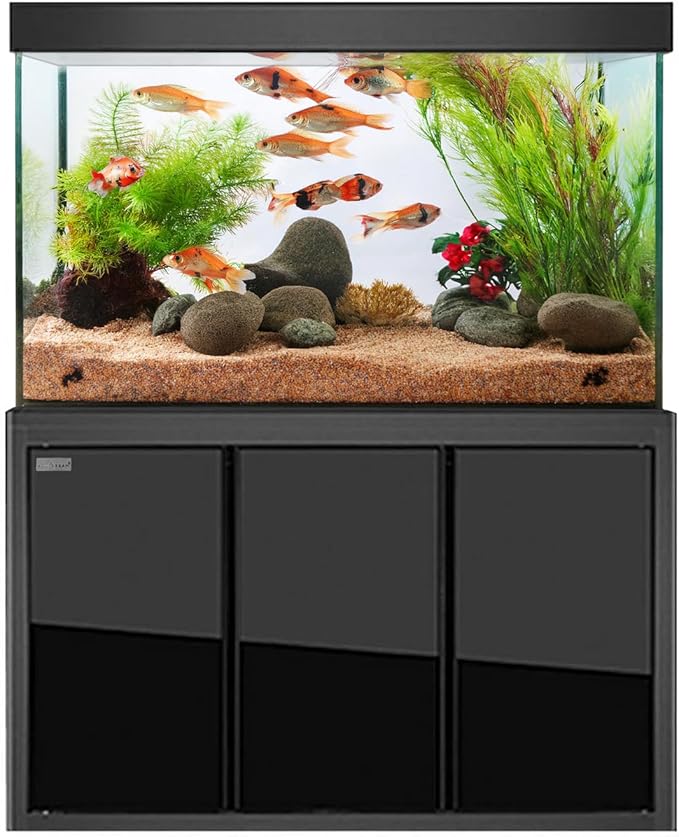 Premium Aquarium | 135 Gallon Tempered Transparent Glass with LED Light, Complete Fish Tank, Black