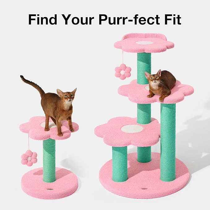 VETRESKA 18" Flora Cat Tree, Sisal Scratching Posts with Hanging Blossom Toy, Indoor Cats Furniture Activity Center for Cats Kittens, Pink