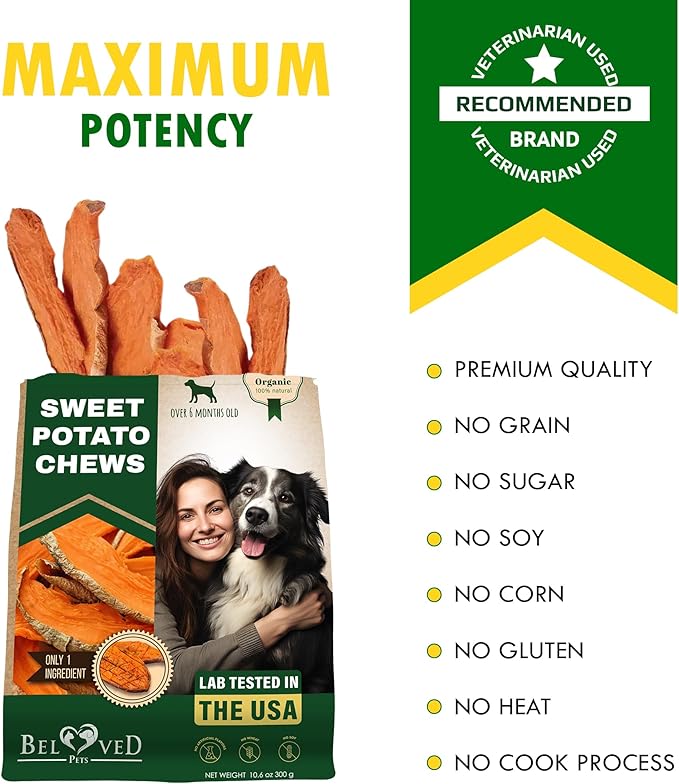 Dog Treats Sweet Potato Chips 10.6 oz - All Natural Pet Snack Chews - Grain Free & Human Grade Dried Snacks in Bulk - Best Jerky for Training Small & Large Dogs