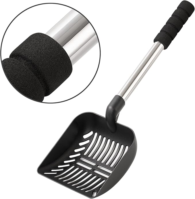 Yangbaga Metal Cat Litter Scoop with Deep Shovel&Long Handle,Detachable Stainless Steel Non-Stick Litter Sifter with Foam Padded Grip, No Bending Back Heavy Duty Cat Litter Scooper