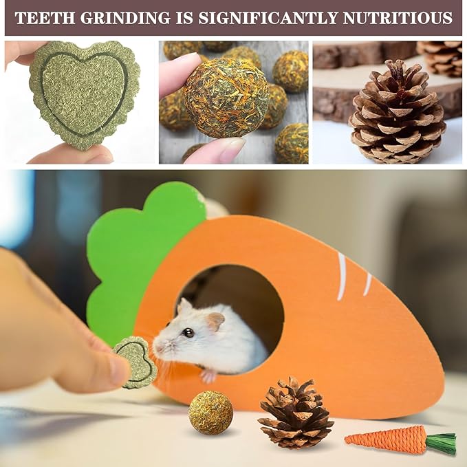 Hamster Toys Set,Guinea Pig Toys Small Animal Chewing Toy and Rat Cage Accessories, 16 Different,Hamster Small Animal Hideout,Chinchillas, Gerbils, Rats, Rodents Teeth Care,Natural Molar Tools