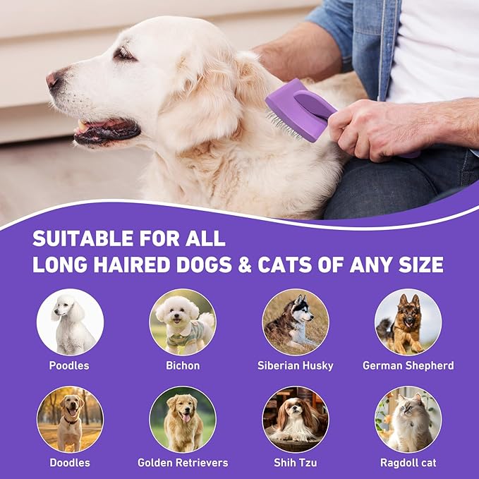 Slicker Brush for Dogs, Best Doodle & Poodle Brush for Long Haired Dogs, Large Dog Hair Brush with Little Round Rubber Tips, Dog Slicker Brushes Goldendoodle Long Pin Detangler for Dematting