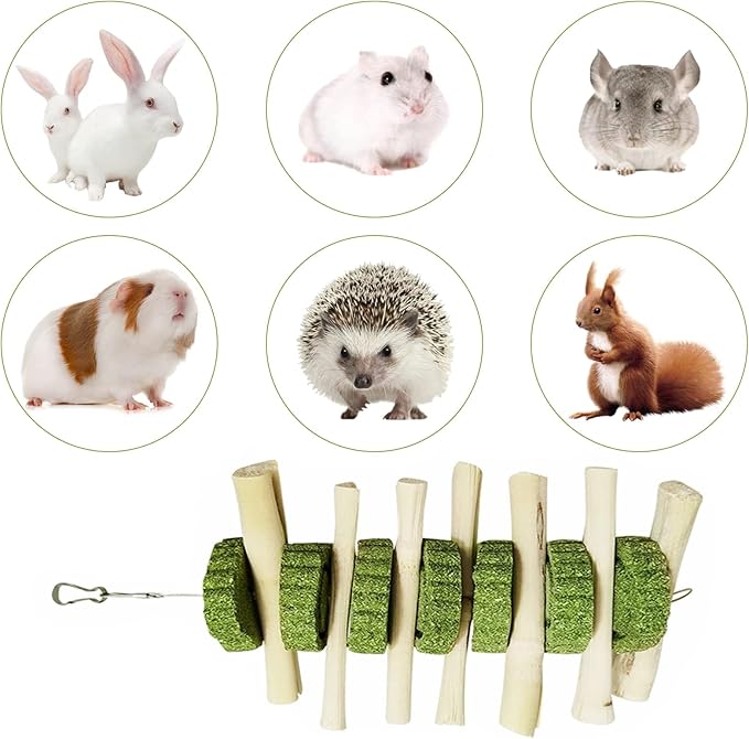 kathson Bunny Chew Toys for Teeth, Pet Snacks Molar Sweet Bamboo with Grass Cake for Hamster Chinchilla Guinea Pig Rabbit Rats(2 Packed)