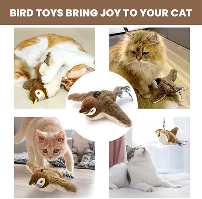 Flappy Bird Toy for Cats, Interactive Chirping Flying Bird Cat Toy, Flying Interactive Simulation Electric Sparrow Shaking Bird, Rechargeable Fun Toy for Indoor Cats (2pcs) (1pcs)