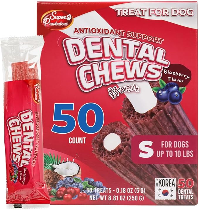 SuperPaw Dental Chews for Dogs - Healthy Dog Dental Treats for Teeth and Gums, Natural Chew Toy Alternative, Teeth & Gum Cleaning - Small, Blueberry, Pack of 1