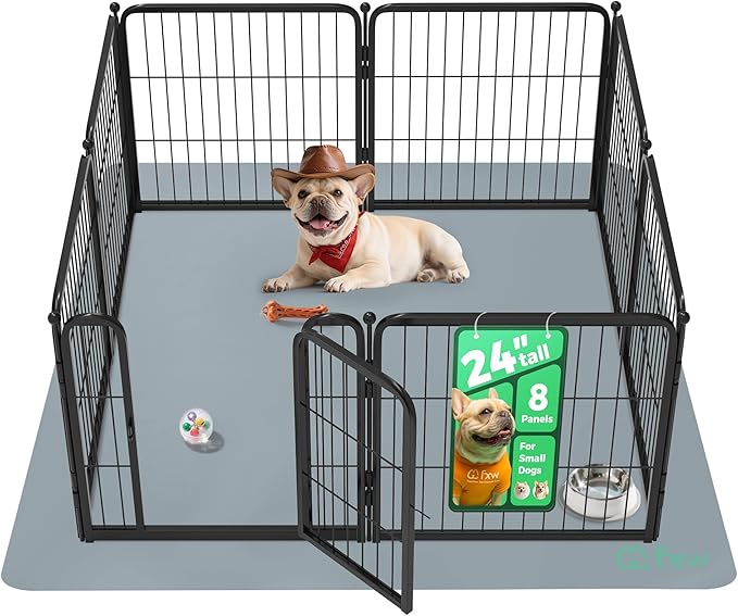 FXW Homeplus Unleashed Indoor Dog Playpen - Stress-Free and Safe Play, Heavy Duty 24 Inch 8 Panels with Floor Protector Mat for Puppy and Small Dogs, Black│Patented