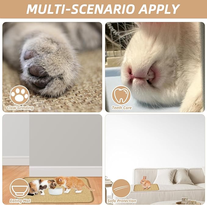 4PCS Rabbit Scratching Pad, Natural Sisal Bunny Scratching Pad, Rabbit Scratch Mat, Claws and Teeth Care Mats for Biting Sleeping Nesting Small Animal Bedding Chew Toys (15.7x11.8 Inch)
