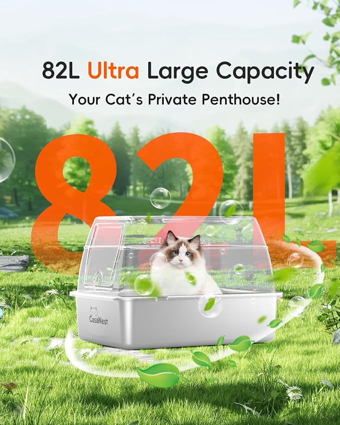 XL Extra Large Stainless Steel Cat Litter Box with Lid, 3-in-1 Enclosed/Open, Durable Metal Litter Box for Big, Multi Cats, Non-Stick, Odor Control, Easy Cleaning, Durable ABS Lid, Yellow