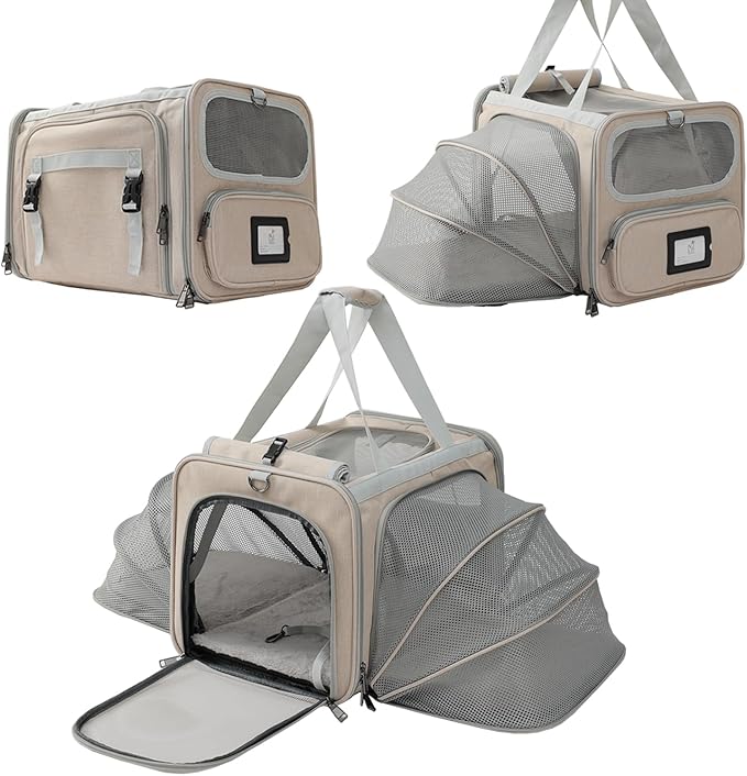 Khaki Dog Carrier Airline Approved,Small Puppy Bag Cats Carriers Soft,Softsides Expandable,Rabbit Bunny Pets Travel Carriers Small Animals Outdoor Carry Kennel