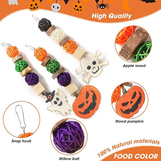 Bunny Chew Toys, Natural Guinea Pig Toys,3pcs Perfect Chews Hanging Wood Chew Toy for Pet Rabbits Guinea Pigs Chinchillas Hamsters Rats and Other Small Animals Teeth Grinding Halloween Themed