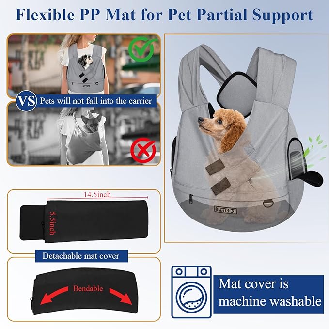 Petskd Dog Carrier Sling for Small Pet 5-15 LBS, Hands Free Front Facing Cat Sling Chest Carrier with Bottom Mat and Adjustable Strap for Pets Anti-Anxiety, Walk, Vet