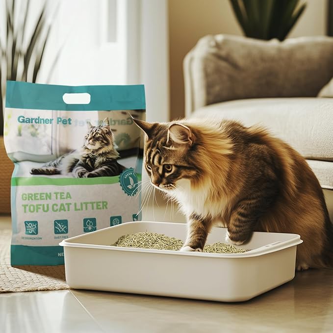 Gardner Pet Natural Tofu Cat Litter, Cat Litter with Green Tea Extract – Dust-Free, Fast Clumping, Flushable, and Odor Control for Multi-Cat Homes, 6lbs x 3 Pack