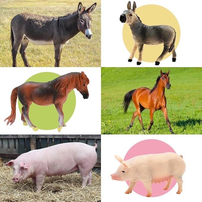 Farm Animal with 2 Tractors Toy, Realistic Plastic Farm Figures Including One Large Musical Truck with Sound Effects Farmer Fence Storage Box Christmas Birthday Easter Gift for Kids 3-8