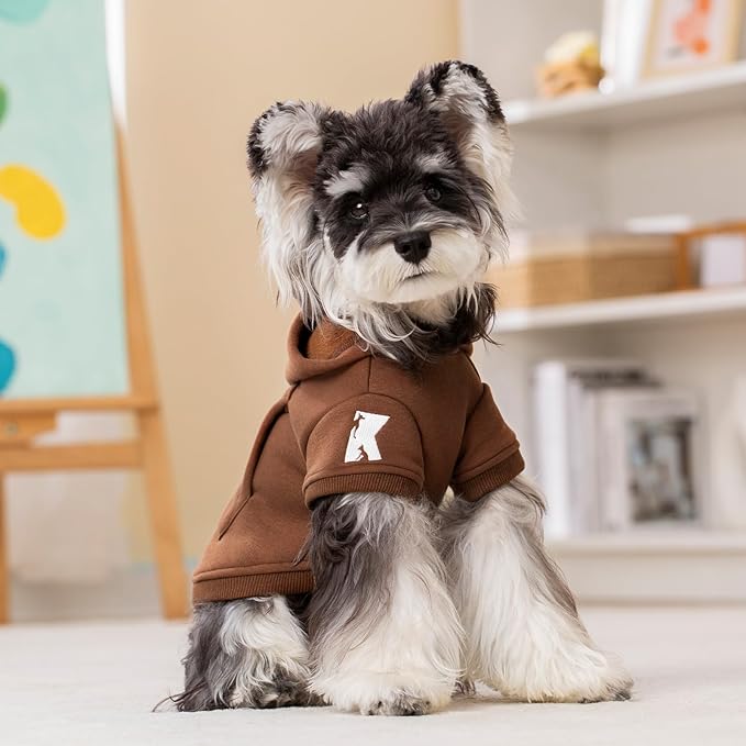 Koneseve Dog Hoodie & Cat Sweater, Warm Fleece Hooded Soft Winter Sweatshirt for All Breeds, Cozy Pet Clothes, Brown, XL