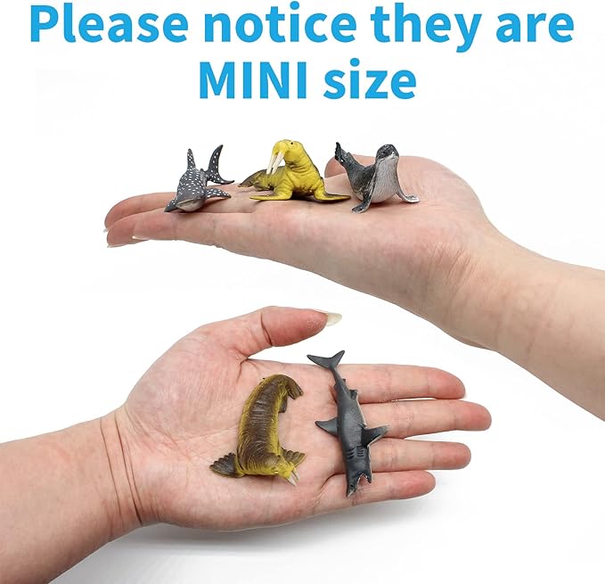 18PCS Mini Sea Creature Ocean Animal Figures Toy - Plastic Small Tiny Marine Animal Figurines with Sharks Whales Arctic - Easter Egg Cake Topper Birthday Gift for Kids Toddlers