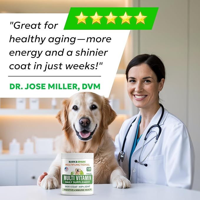 BARK&SPARK Dog Vitamins & Supplements - Multivitamin Chewable Treats for Dogs - Glucosamine Chondroitin for Joint Support + Omega for Skin & Coat + Probiotics - Multi Vitamin for Pets Health - 60Ct