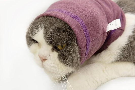 Cat Hematoma Ear Wrap, Cat Snood Anxiety Relief, Bath Accessories for Pet Grooming & Force Drying (Pail Lilac S)