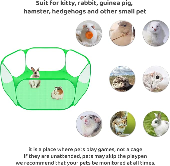 Amakunft Small Animals C&C Cage Tent, Breathable & Transparent Pet Playpen Pop Open Outdoor/Indoor Exercise Fence, Portable Yard Fence for Guinea Pig, Rabbits, Hamster, Chinchillas and Hedgehogs