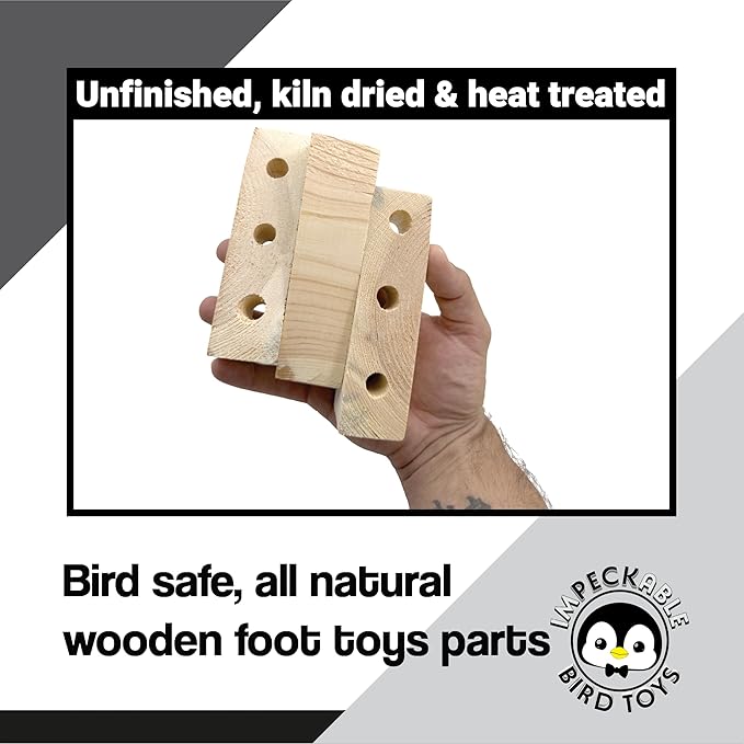 3000 Block Type 1 Natural Drilled Rectangle Kiln-Dried Spruce Pine Fir 3-Hole Chewable DIY Block Handcrafted for Medium Size Birds
