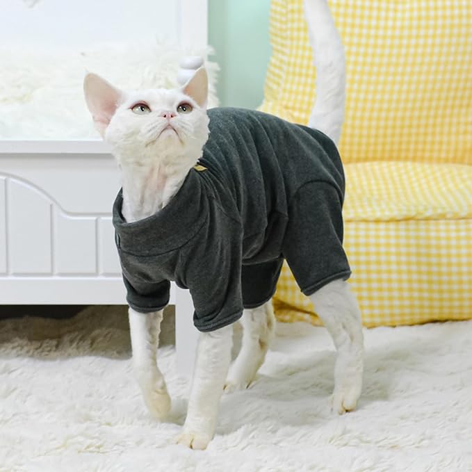 Sphynx Cat Sweater –Hairless Cats Shirt Pullover Kitten T-Shirts with Belly-Wrap Protection, Soft-Stretch Winter Clothes for Hairless Cats, Indoor Kitten Apparel (Dark Grey, XS)