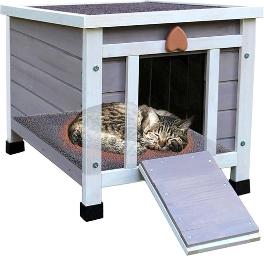 Deblue Outdoor Pet House with Self-Warming Mat, Weatherproof Pet Shelter for Cats, Rabbits, Puppies, Tortoises