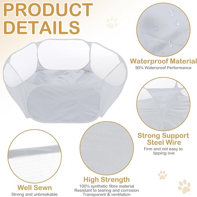 Hamster Playpen with Mat Small Animal Cage Tent Breathable Transparent Guinea Pig Playpen Waterproof Portable Yard Fence Mat Foldable Exercise Playpen Outdoor Indoor (Gray,Star)