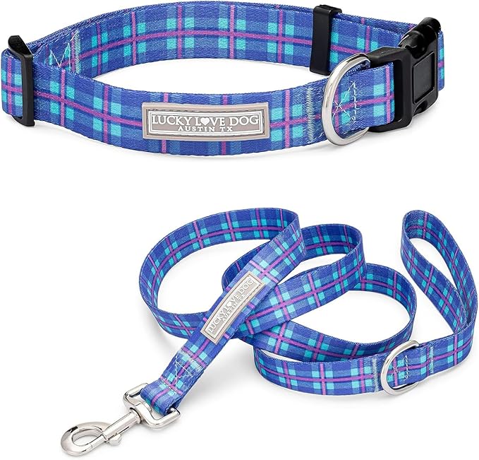 Lucky Love Dog - Adjustable Dog Collar and Leash Set with Easy Click Buckle for Small to Large Dogs, Durable, & Comfortable Collar for Male & Female Dogs, Puppies & Adult Ones - Scotty Combo, Small