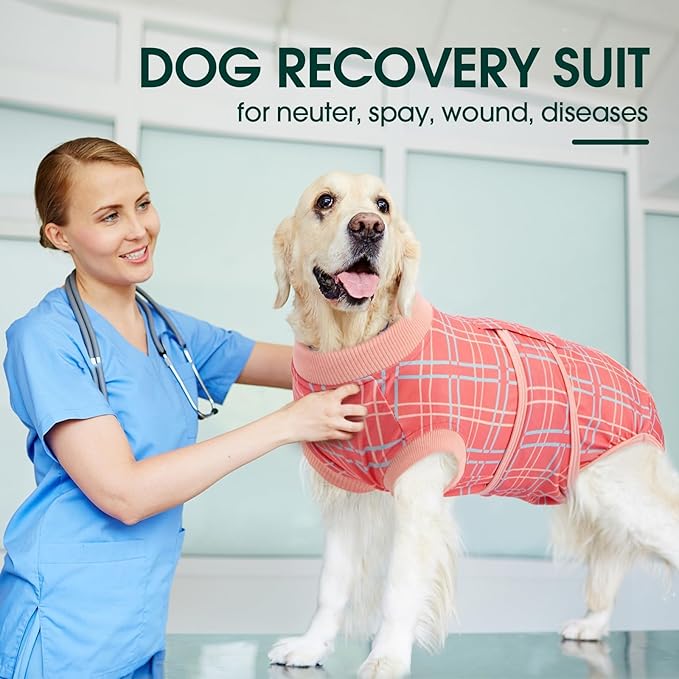 Kuoser Dog Recovery Suit for Female Male Dogs, Post-Surgery Bodysuit for Spay Neuter, Dog Onesie After Surgery, Anti-Licking Pet Surgical Recovery Suit, Pink M