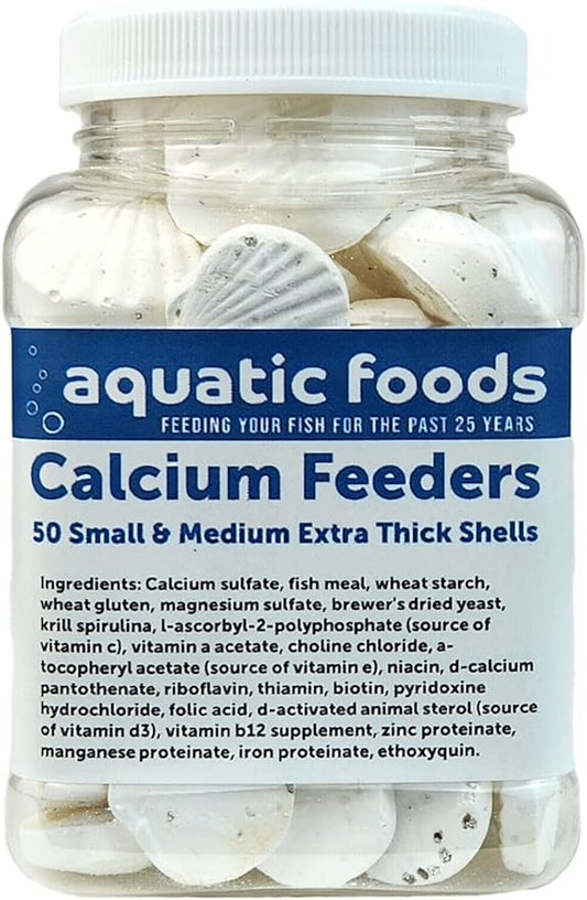 Aquatic Foods Inc. Calcium Feeder Small & Medium Shells. Extra Thick Shells for Shrimp, Snails, Crabs, Crayfish, Hermit Crabs and All Tropical Fish…50 Count Jar
